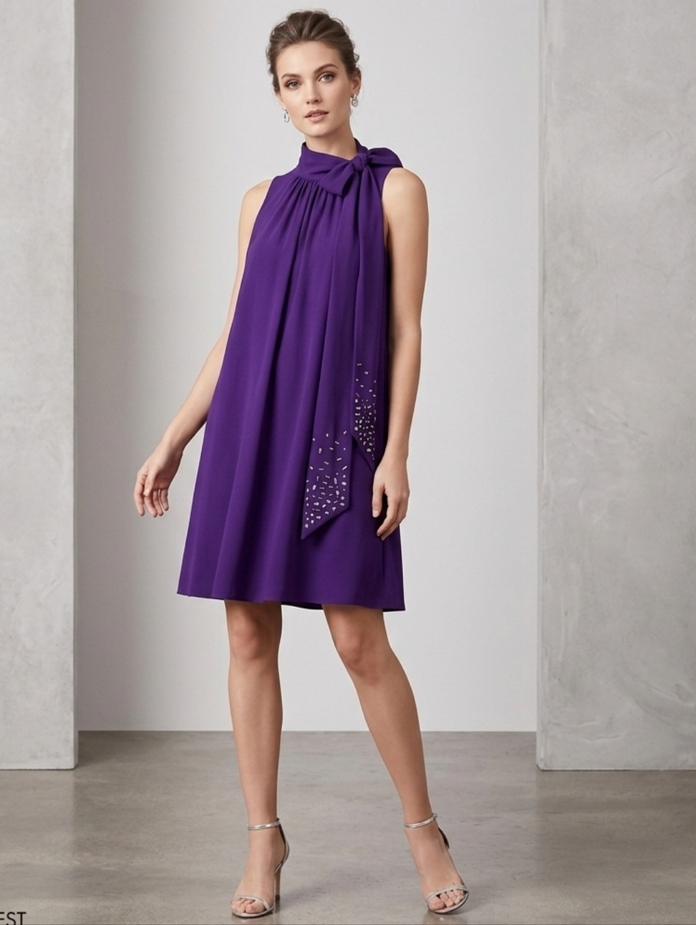 Nine West Purple Sleeveless Trapeze Sheath Dress With Side Neck Ties